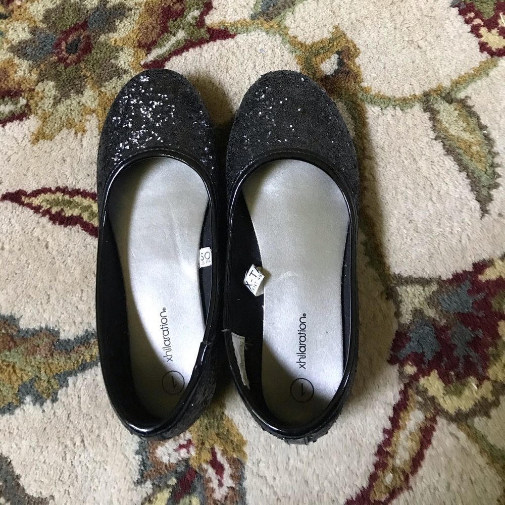 BLACK GLITTER FLATS FOR LITTLE GIRLS
